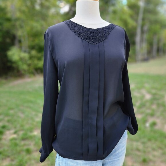 Authentic Vintage STUNNING pentucked black sheer whimsigoth 80's 90's blouse - Picture 1 of 4